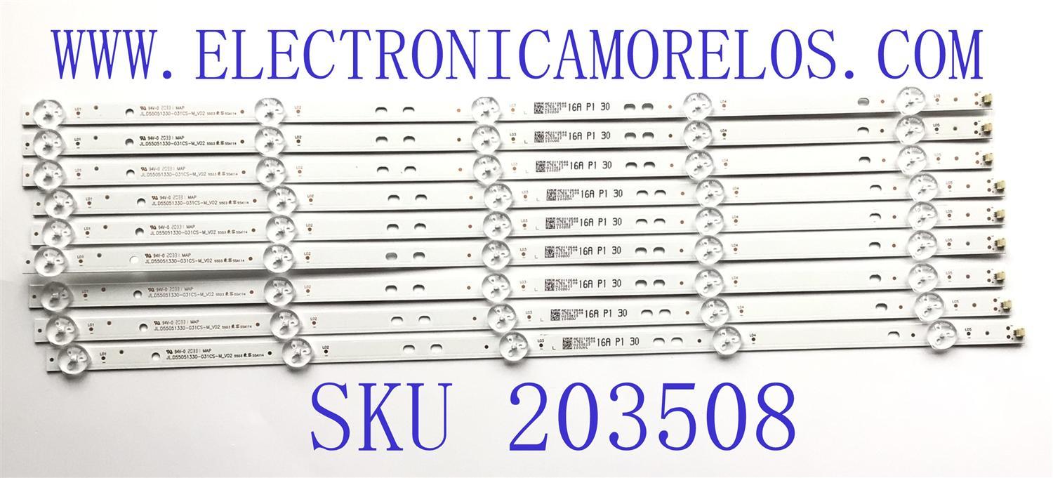 KIT DE LED'S PARA TV RCA (9 PIEZAS) / NUMERO DE PARTE JL.D55051330-031CS-M_V02 / AE0110644 / 55D3 / 55A114 / PANEL HV550QUB-S1E / MODELO RTU5540-B